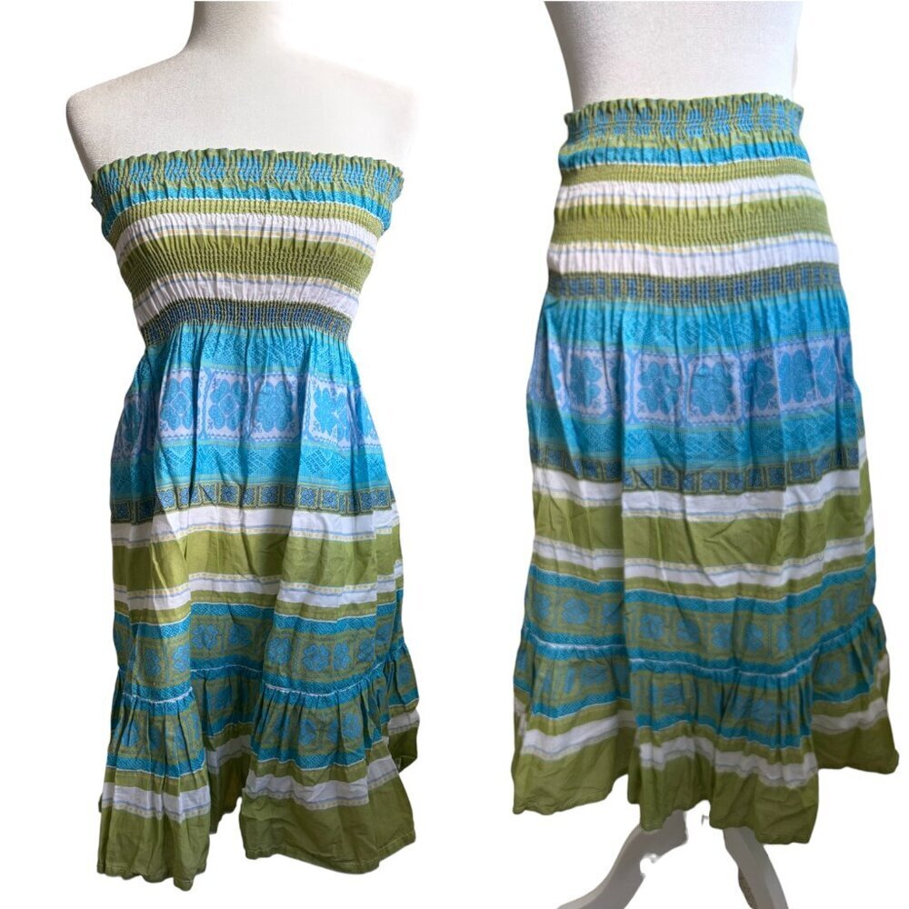 Moda International x Victoria's Secret Strapless Smocked Dress Tiered Skirt VTG